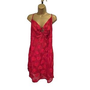 Babydoll Sheer Chemise Slip Dress Red 2x Heart Valentines Romantic Boudoir Sexy